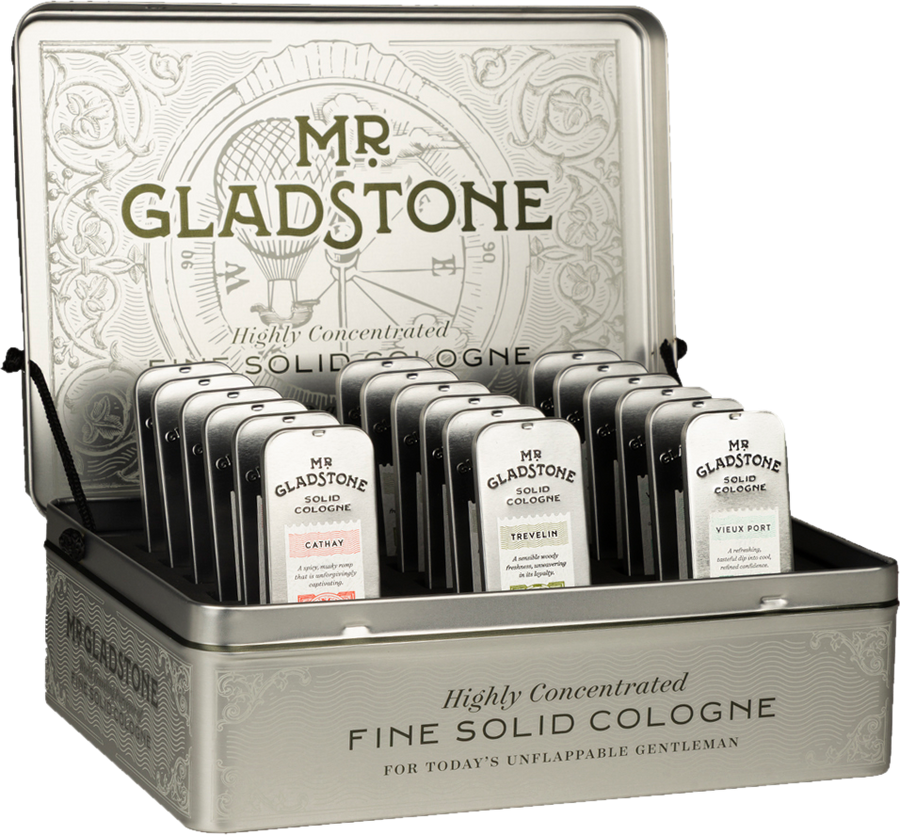 Mr. Gladstone solid cologne display