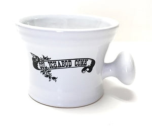 White Ceramic Apothecary Shave Mug - Black Col. Conk Logo