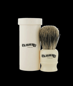 Col. Conk Badger Travel Shave Brush, H:83mm K:17mm, Cream Handle with Screw Top Container