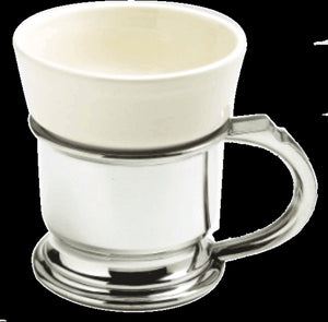 White Ceramic Shave Mug with Pewter Caddy - No Logo