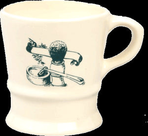 White Ceramic "A" Shave Mug (Green Razor & Brush Image) - No Logo