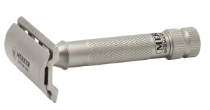 Merkur 34-INOX 2-Piece DE Safety Razor, Closed Comb, Knurled Extra Thick Handle (HD), Stainless Steel