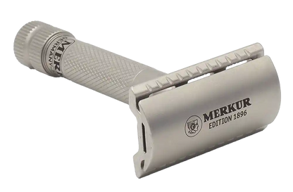 Merkur 34-INOX 2-Piece DE Safety Razor, Closed Comb, Knurled Extra Thick Handle (HD), Stainless Steel