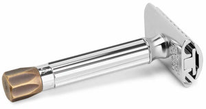 MERKUR Safety Razor 500 Progress, Adjustable Safety Razor With Metal Knob in Antique Brass Finish