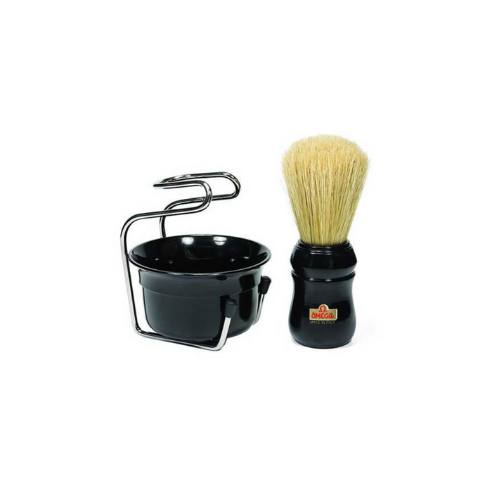 Omega Professional Brush Set includes Stand and Bowl- BLACK