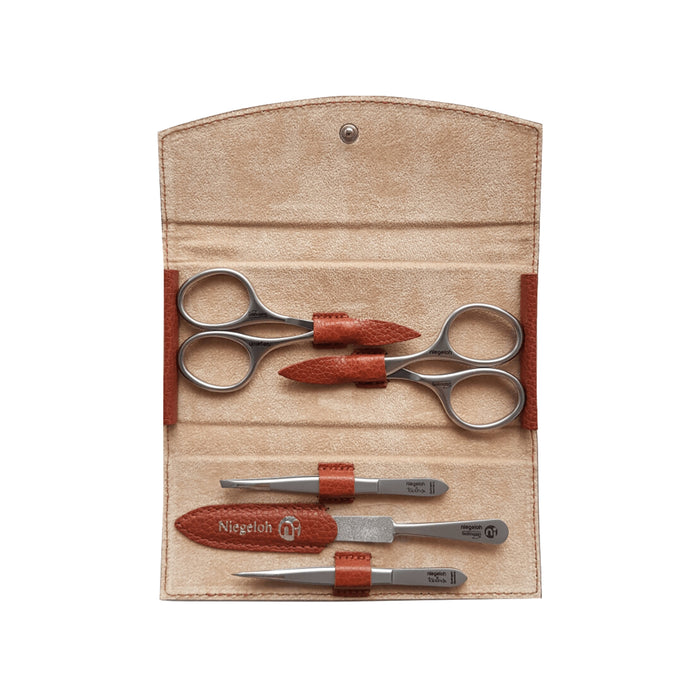 Niegeloh Manhattan Medium 5pc Manicure Set In High Quality Cognac Case