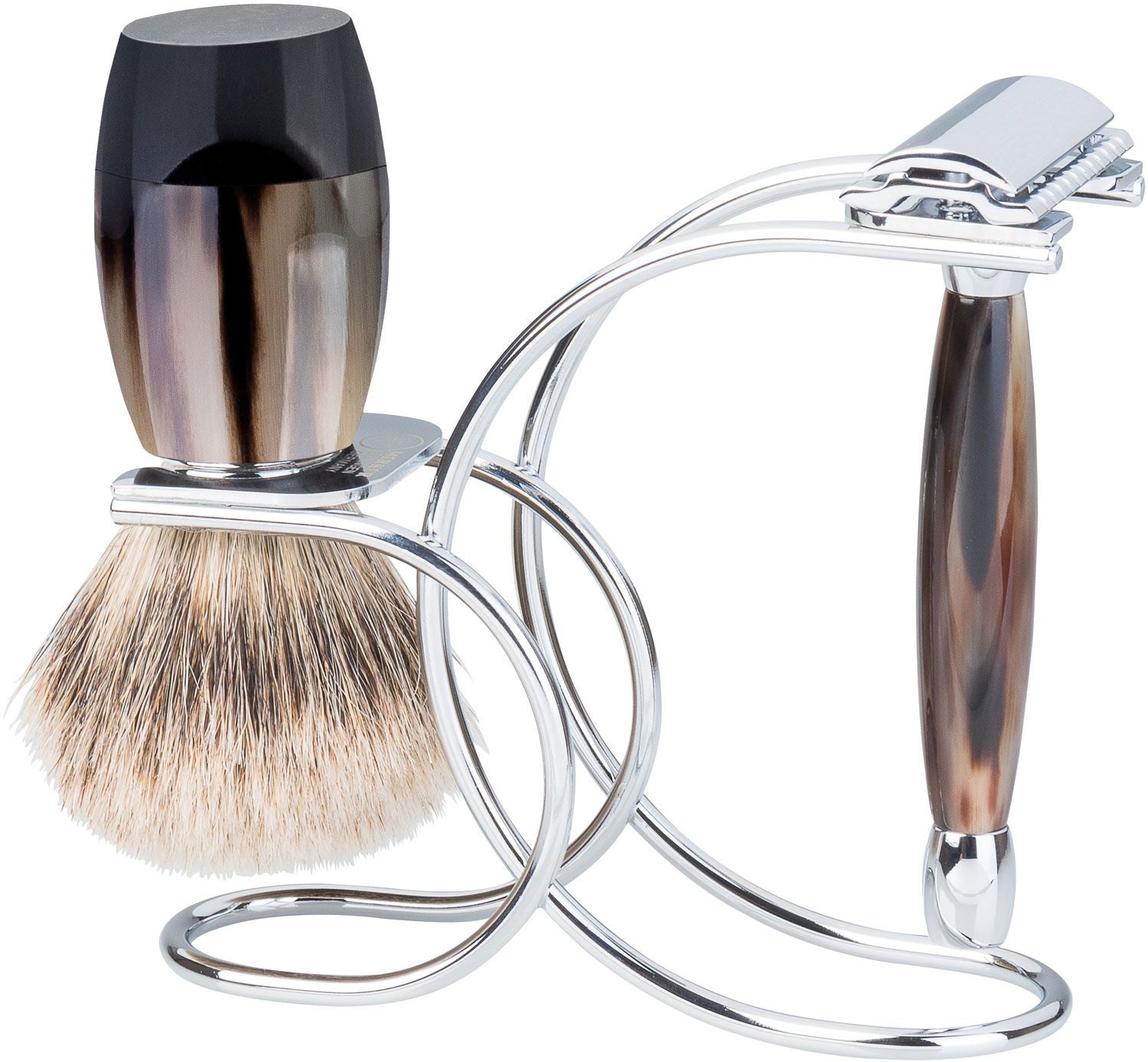 Merkur 2781 - 3pcs Shaving Set, Cow Horn, Bright Chrome Finish