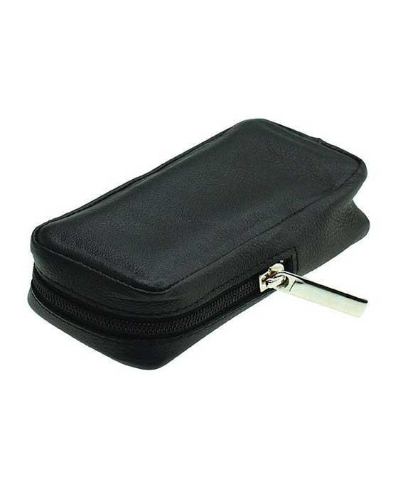 Merkur Zippered Leather Case For Safety Razors, Black, Dopp Bags