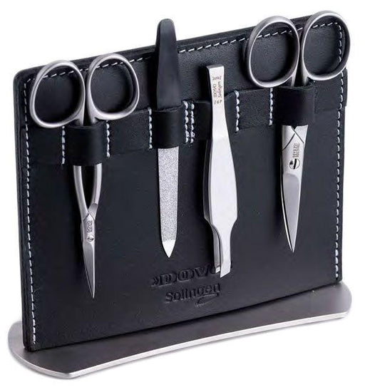 DOVO 4 Piece Manicure Set, Black Leather Stand - 6063 016