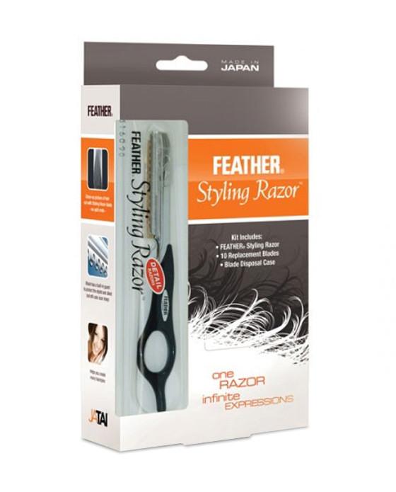 Feather Styling Razor, Standard Kit - Black Handle (6.25''), Straight Razors