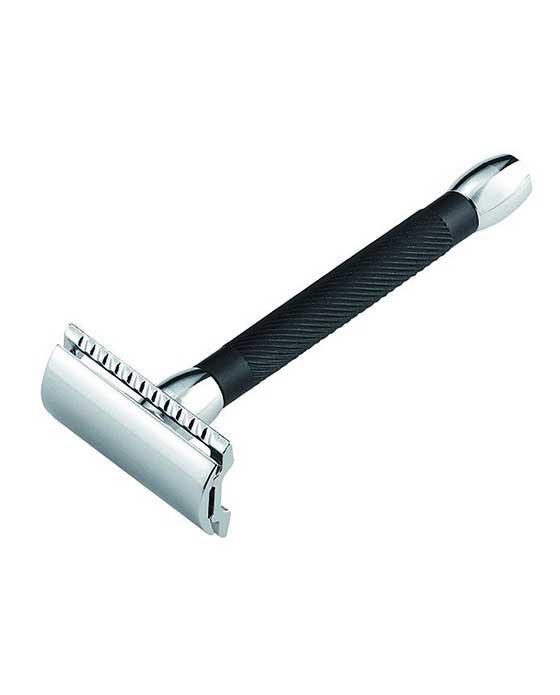 Merkur 20B Double Edge Safety Razor, Straight Cut, Chrome, Extra Long Black Handle, Double Edge Safety Razors