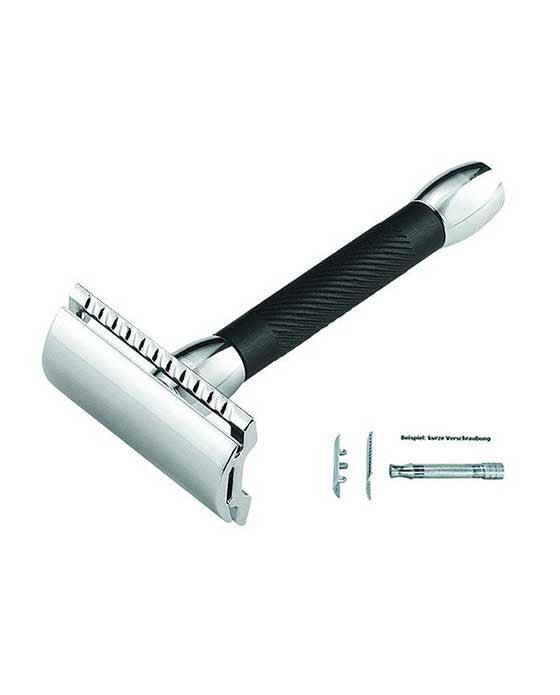 Merkur 20B Double Edge Safety Razor, Straight Cut, Chrome, Extra Long Black Handle