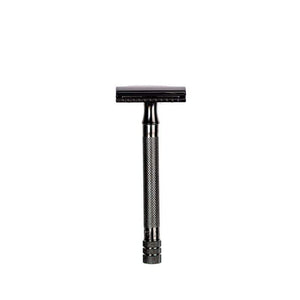 Merkur Black 23 Double Edge Safety Razor, Straight Cut, Extra Long Handle, PVD Coated, Double Edge Safety Razors