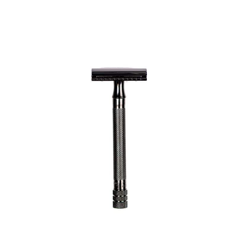 Merkur Black 23 Double Edge Safety Razor, Straight Cut, Extra Long Handle, PVD Coated, Double Edge Safety Razors