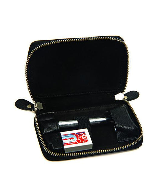 PB Black Pebble Leather DE Safety Razor Case, With Nubuck Lining, Razor Accessories