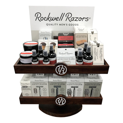 Rockwell Razors Shave, Beard & Grooming Supplies in Two-level Wood Display, Retail Displays